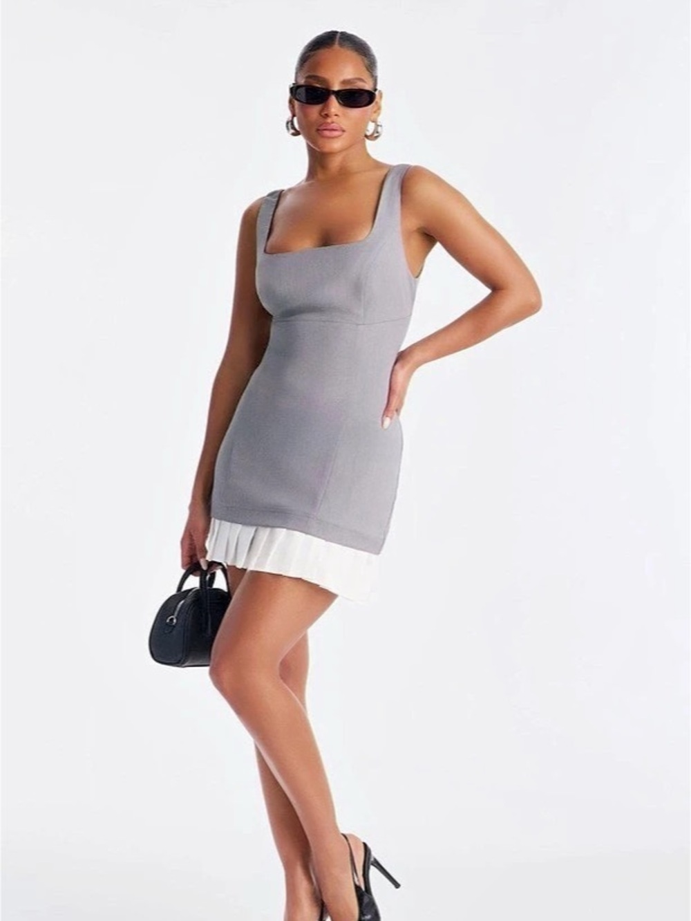 Grey Pleated Mini Dress